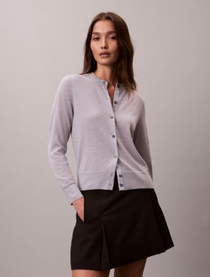 Merino Wool Cardigan, Blue Grey Heather