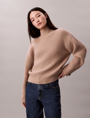 Ribbed Chunky Relaxed Turtleneck Sweater, Guilford Neutral