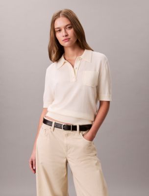 Merino Wool Polo Sweater, Chalk