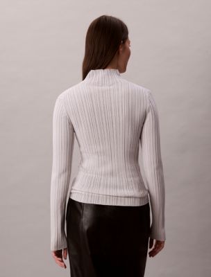 Viscose Blend Rib Mock Neck Sweater | Calvin Klein