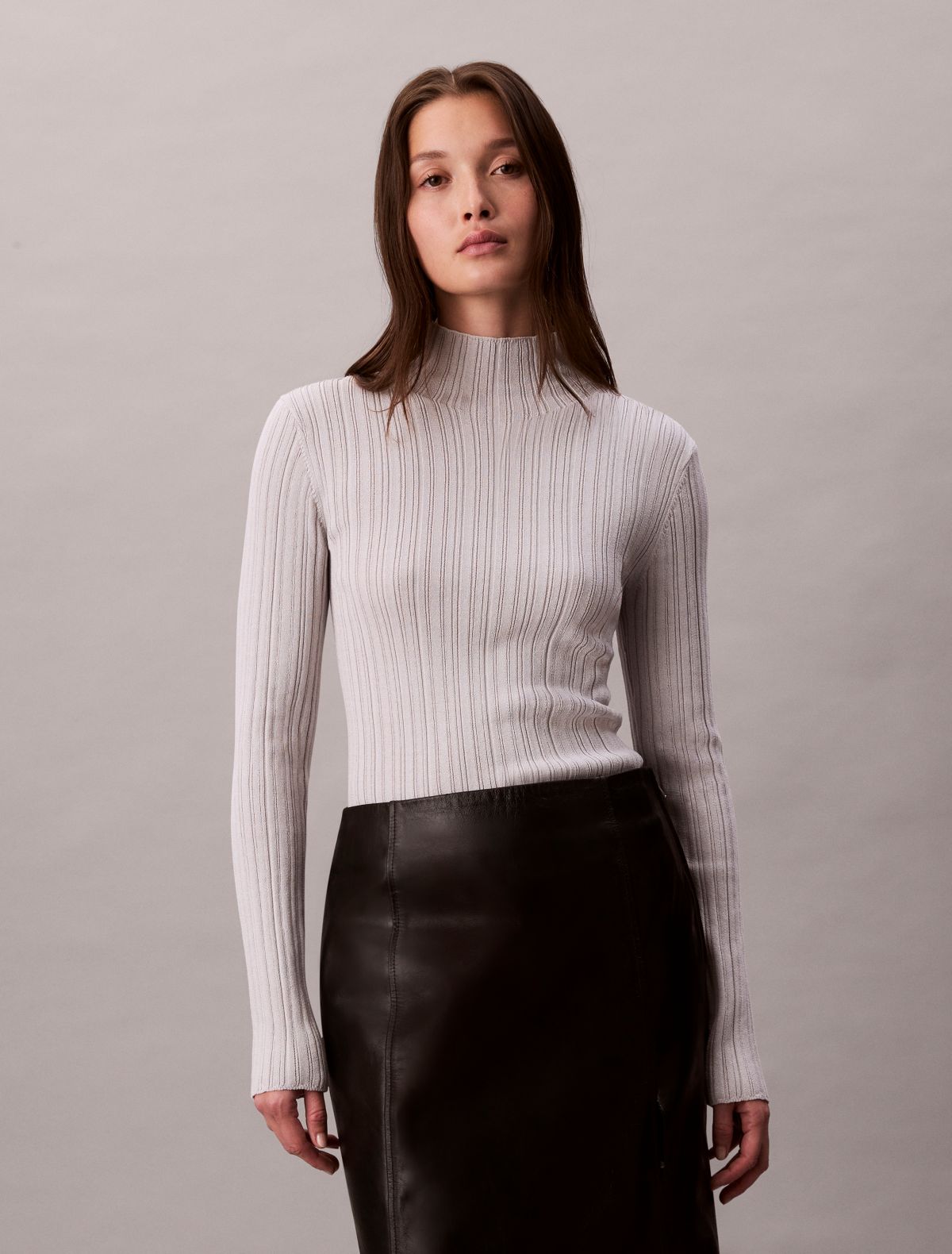 Viscose Blend Rib Mock Neck Sweater
