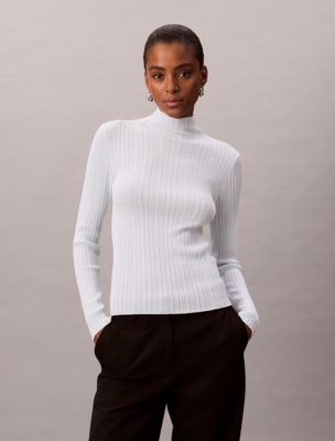 Viscose Blend Rib Mock Neck Sweater, Melodic Blue