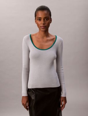 Женский свитер Calvin Klein Cotton Blend Classic Scoopneck, цвет: Серый — фото 4