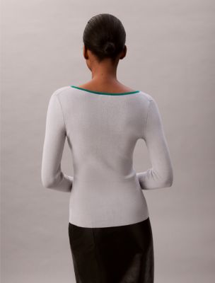 Женский свитер Calvin Klein Cotton Blend Classic Scoopneck, цвет: Серый — фото 5