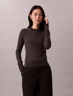Extra Fine Merino Blend Crewneck Sweater, Asphalt