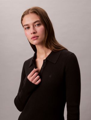 Женские платья Calvin Klein Cotton Rib V-Neck Polo Mini Dress — фото 4
