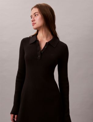 Cotton Rib V-Neck Polo Mini Dress | Calvin Klein