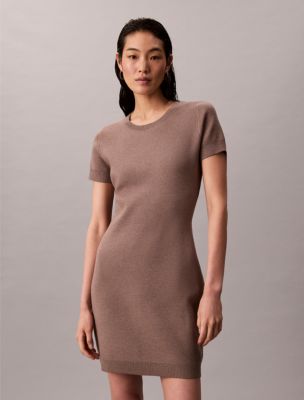 Tech Knit Logo Dress, Camel Melange
