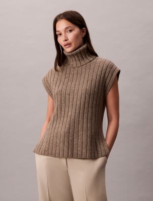 Ribbed Relaxed Sleeveless Sweater, Walnut Melange