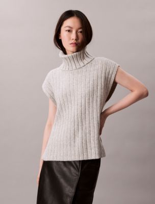 Rib Relaxed Sleeveless Sweater, Light Grey Heather