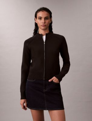 Tech Knit Zip Sweater, Black
