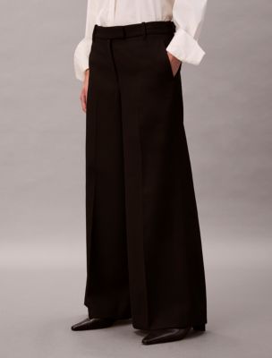 Wool Gabardine Wide Leg Trouser | Calvin Klein