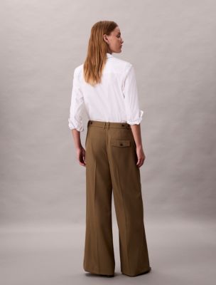 Wool Gabardine Wide Leg Trouser | Calvin Klein