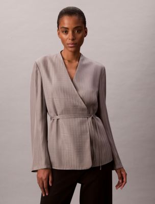 Viscose Jacquard Wrap Blazer, Pewter