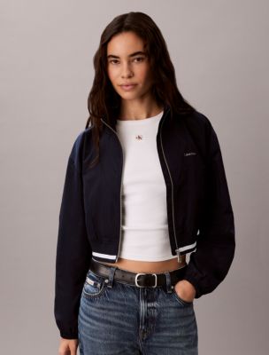 Woven Cropped Relaxed Track Jacket, Dark Sapphire