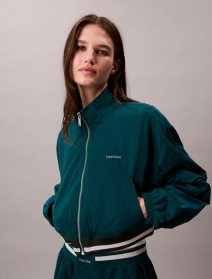 Woven Cropped Relaxed Track Jacket, Maya Blue