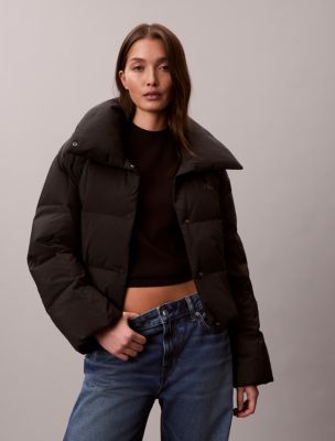 Crinkle Nylon Puffer Jacket, Black