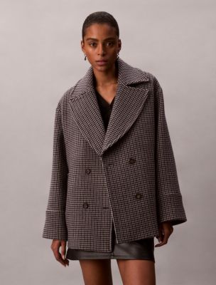 Wool Blend Pea Coat, Dark Grey