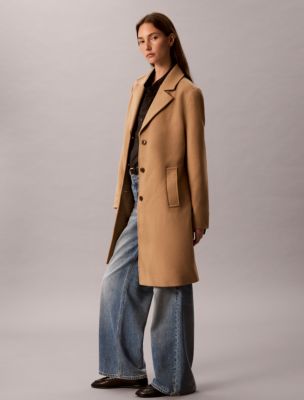 Wool Blend Tailored Coat, Tigers Eye