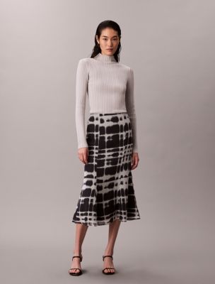 Printed Flared Midi Skirt, Tofu