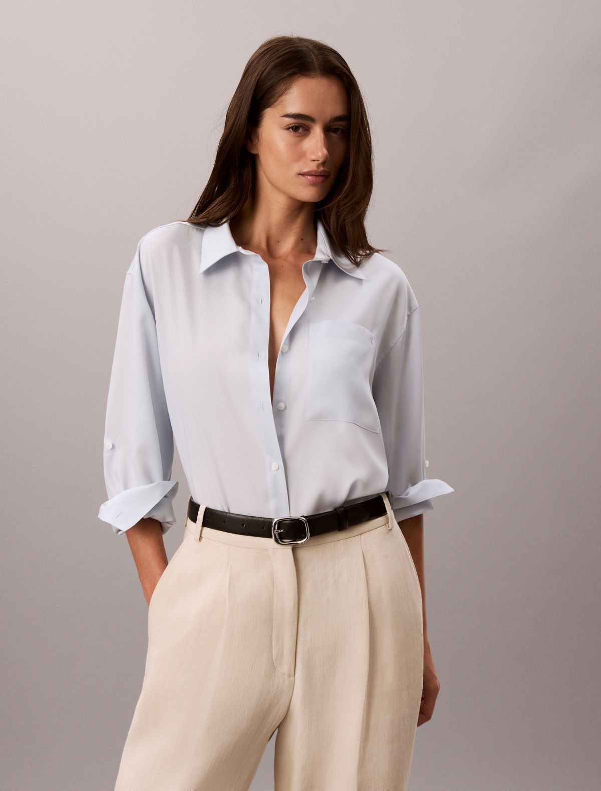 Lyocell Roll Tab Button-Down Shirt