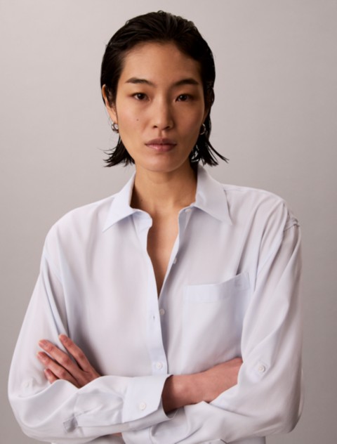 Женские рубашки Calvin Klein Lyocell Roll Tab Button-Down Shirt