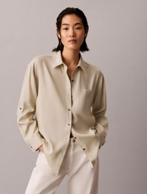 Lyocell Roll Tab Button-Down Shirt, Overcast