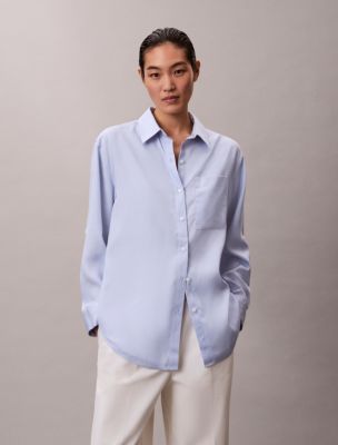 Tencel Roll Tab Button-Down Shirt, Casual Blue 