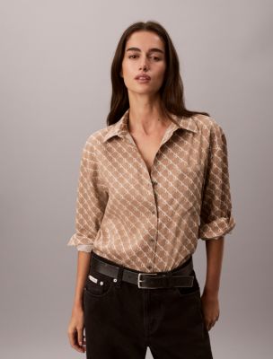 Lyocell Stripe Classic Button-Down Shirt, Extended Monogram Amphora Tofu