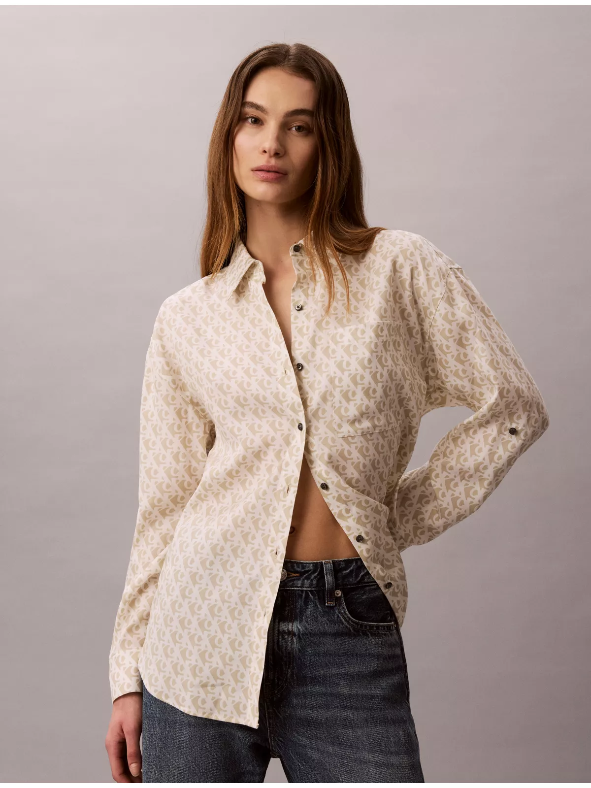 Lyocell Roll Tab Button-Down Shirt