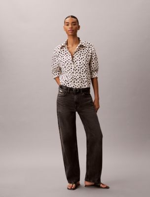 Calvin Klein Women's Tencel Roll Tab Button-down Shirt In Gray