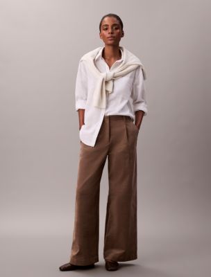 Linen Cotton Roll Tab Button-Down Shirt, Brilliant White