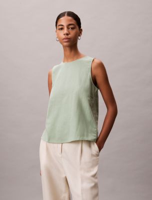 Linen Cotton Sleeveless Top, Basil