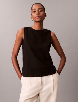 Linen Cotton Sleeveless Top, Black