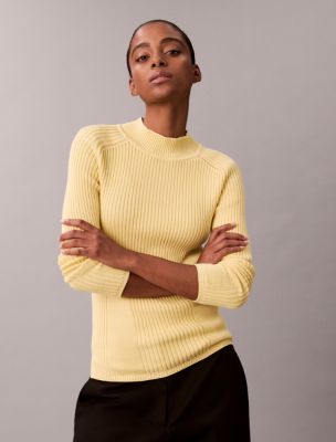 Cotton Rib Slim Sweater, Custard
