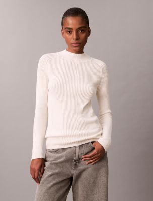 Cotton Rib Slim Sweater, Tofu