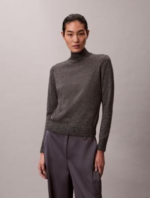 Lurex Merino Wool Blend Turtleneck Sweater, Coal