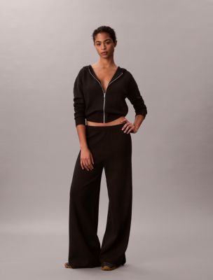 Relaxed Knit Wide Leg Pants, Black
