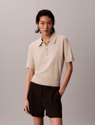 Relaxed Knit Polo Sweater, Silvermoss