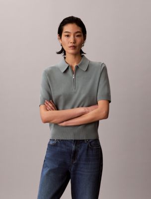 Relaxed Knit Polo Sweater, Autumn Green