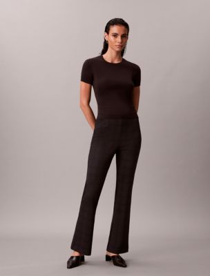 Ponte Slim Flared Pants, Black/ Plaid