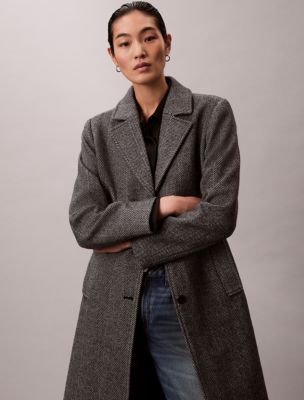 cale カル　Wool Herringbone Visto Blouson Wool Blend Herringbone Coat | Calvin Klein® USA