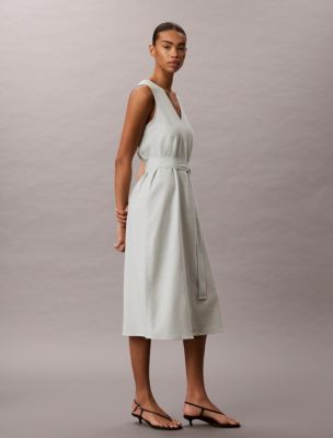 Женские платья Calvin Klein Linen Blend V-Neck Sleeveless Belted Dress — фото 4