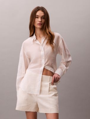 Voile Classic Button-Down Shirt, White Sand