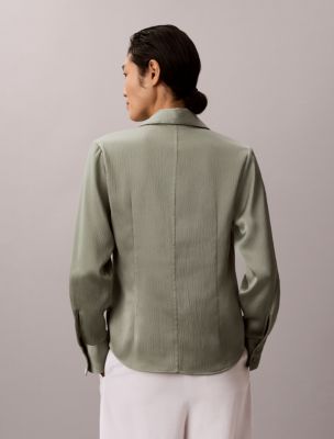 Женские рубашки Calvin Klein Hammered Satin Fitted Shirt — фото 4