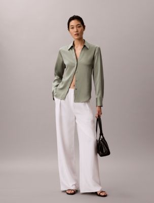Женские рубашки Calvin Klein Hammered Satin Fitted Shirt — фото 6