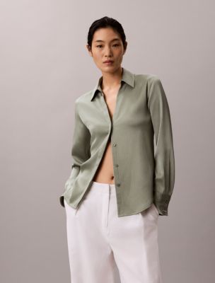 Hammered Satin Fitted Shirt, Shadow