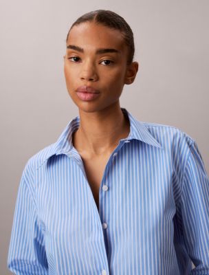 Женские рубашки Calvin Klein Cotton Poplin Emblem Logo Stripe Button-Down Shirt — фото 3
