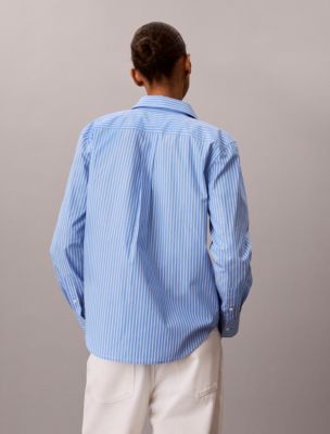 Женские рубашки Calvin Klein Cotton Poplin Emblem Logo Stripe Button-Down Shirt — фото 4