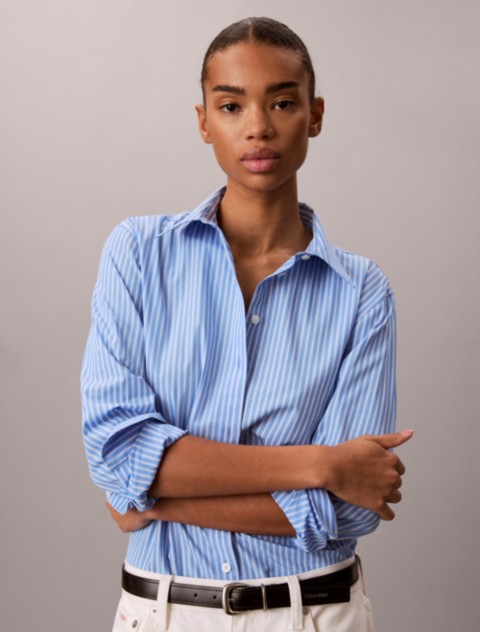 Женские рубашки Calvin Klein Cotton Poplin Emblem Logo Stripe Button-Down Shirt